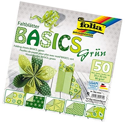 Bringmann Foliowe arkusze składane Basics 80 g/m2, 50 arkuszy sortowanych w 5 motywach, 20 x 20 cm, zielony (465/2020)
