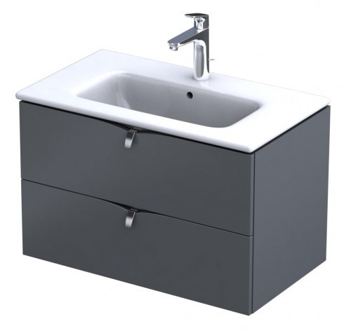 Oristo Szafka wisząca SIENA 80 cm z umywalką JOY CIEPŁY SZARY MAT OR45-SD2S-80-12 + UME-JO-80-91