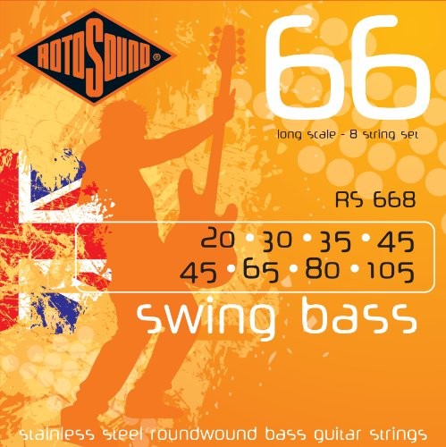 Rotosound rotos górne Bass-grubość strun (drut ze stali nierdzewnej, okrągły, 20, 30, 45, 45, 65, 80, , , , 105) RS668