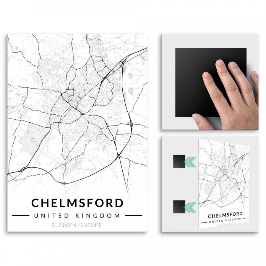 Pix4home Plakat metalowy Mapa B&W Chelmsford L POS-L-04001