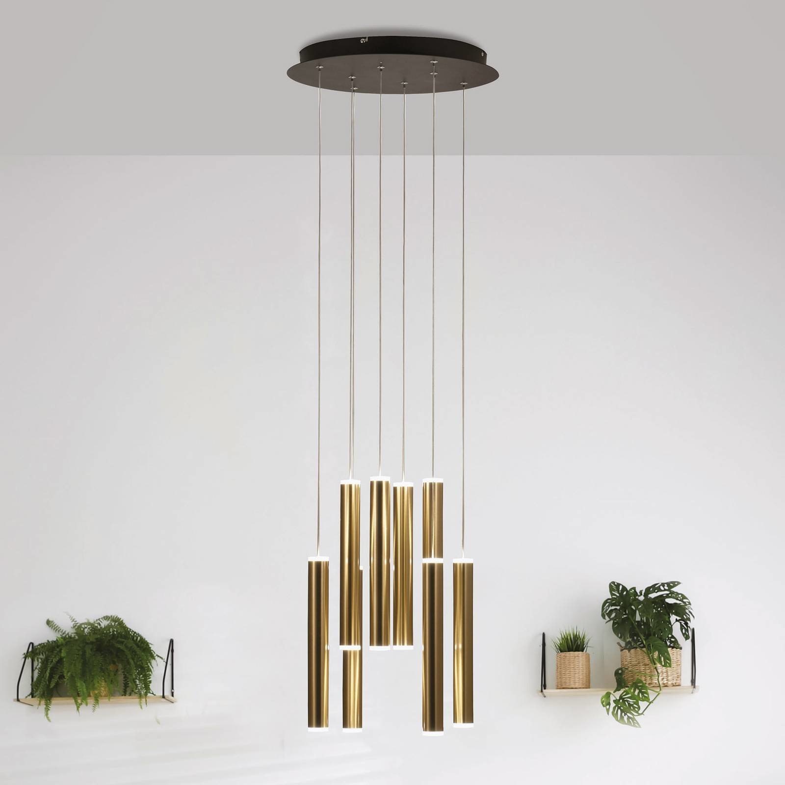 Fabas Luce Żyrandol LED Prado, ściemniany, złoty
