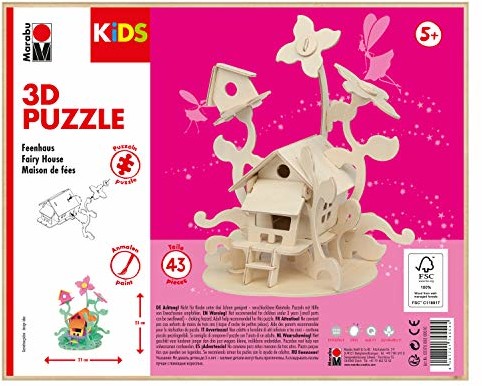 Marabu Marabu 31700000010 - KiDS 3D drewniane puzzle Feenhaus, z 43 elementami puzzli z drewna z certyfikatem FSC, rozmiar ok. 21 x 23 cm, prosta technika wtykowa, do indywidualnego malowania i tworzenia 0317000000010