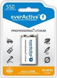 EverActive Akumulatorek 6F22/9V Li-ion 550 mAh 1 sztuka EVHR22-550
