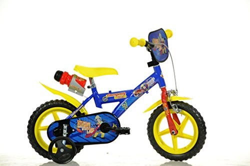 Dinobikes Dziecięcy rower chłopiec Dino strażak sam 12 cali hamulec na kierownicy koła podporowe Niebieski 123GL-SIP