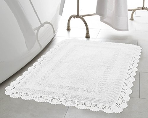 Laura Ashley Crochet Cotton 24x40 Bath Rug, White