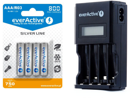 EverActive Ładowarka NC-450 Black Edition + 4 akumulatory R03 AAA Ni-MH 800 mAh