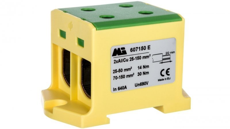 Geberit em group szynowa 2-torowa 35-150mm2 żółto-zielona EURO multiOTL 150 2xAl/Cu 607150 E 607150 E