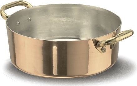 Pentole Agnelli pentole agnelli rondel nisko z miedzi), ocynkowana, z 2 uchwytami w mosiądzu, kolor miedziany, 24 cm ALCU10624