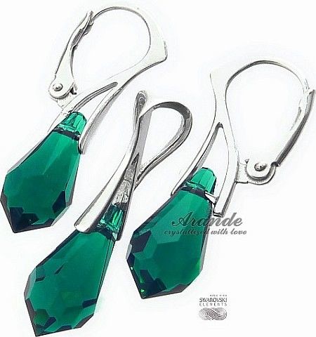 Arande SWAROVSKI srebrny komplet ŁEZKI EMERALD SREBRO 3886432595