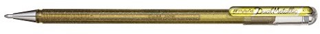 Pentel K110 Dual Metallic Hybrid Dual żel metaliczny żel Roller, błyszczące, 1 sztuki, 2 różnych efektów kolorystycznych na jasnym/ciemnym papieru, złoto 0,5mm K110-DXX