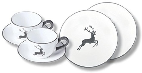 Gmundner Keramik Manufaktur 0319STSC06 Classic komplet śniadaniowy z motywem szarego jelenia, dwuosobowy 0319STSC06SET