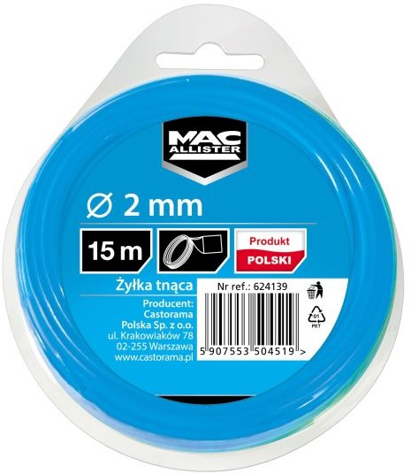 MacAllister Żyłka tnąca  2 0 mm x 15 m kwadratowa