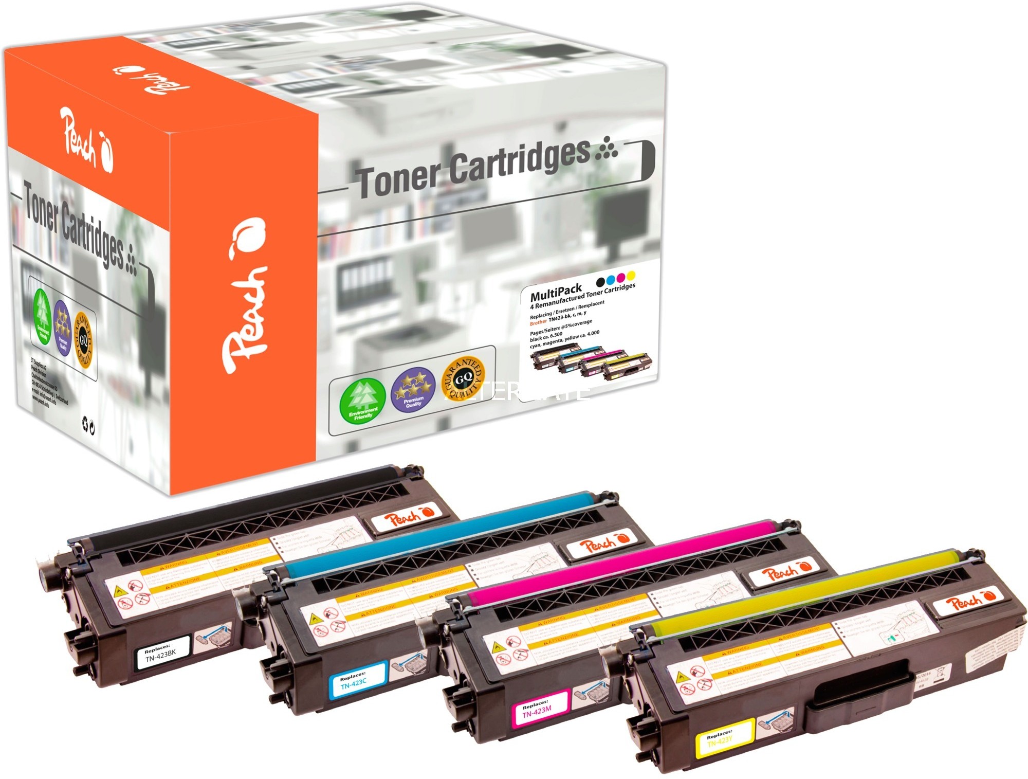 Peach 112076 Czarny, Błękitny, Purpurowy, Żółty Wielopak 4 szt., Toner 7640173434153