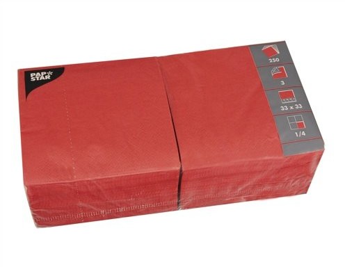 Papstar 12483 250 serwetek, 3-warstwowe składane 1/4 33 x 33 cm Czerwony 12483