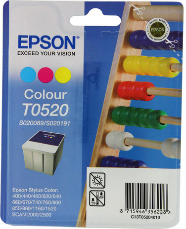 Epson Wyprzedaż Oryginał Tusz Epson T0520 do Epson Stylus Colour 1160 1500 1520 400 440 460 500 600 640 660 670 740 760 800 810 850 860 C20SX MJ6000C Epson Stylus Scan 2000 2500 | 35 ml | CMY pudełko zast C13T05204010_BP_wyp