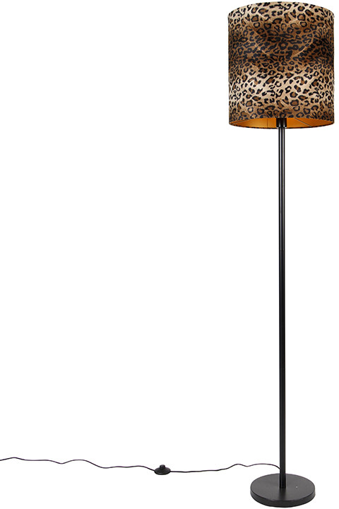 QAZQA Lampa podłogowa czarny abażur leopard 40 cm - Simplo