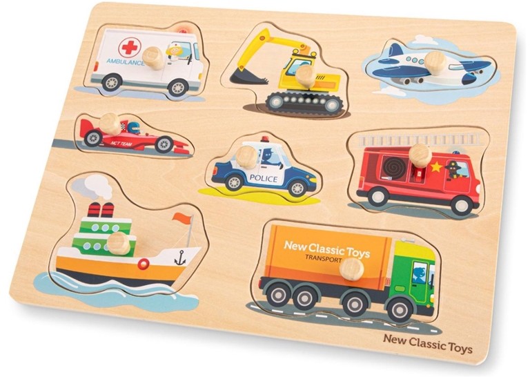 New Classic Toys - Drewniane Puzzle Pojazdy (8 elementów)