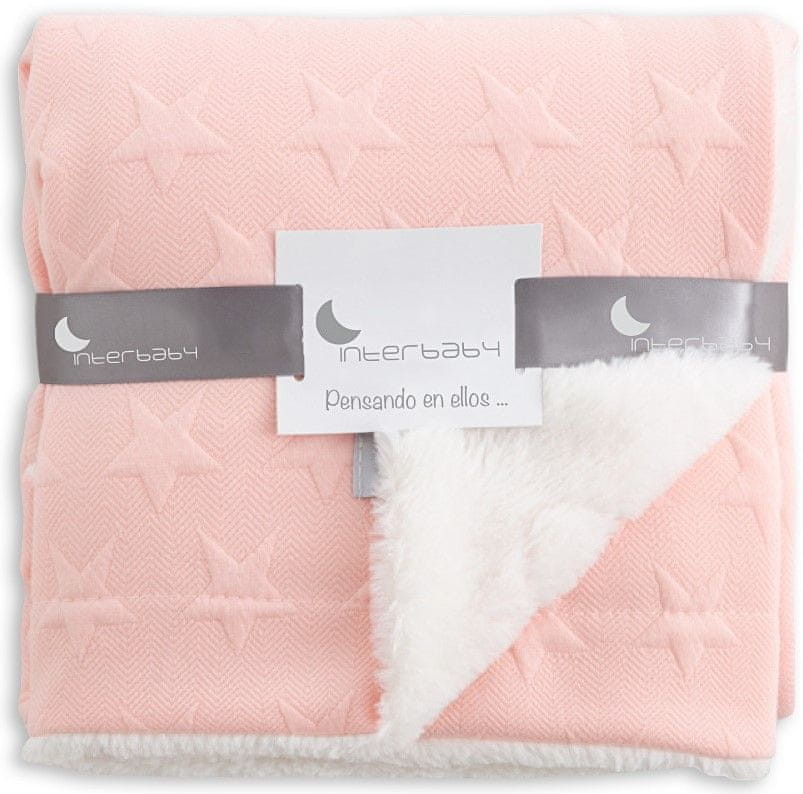 Interbaby koc gwiazdki + baranek 80×110 różowy