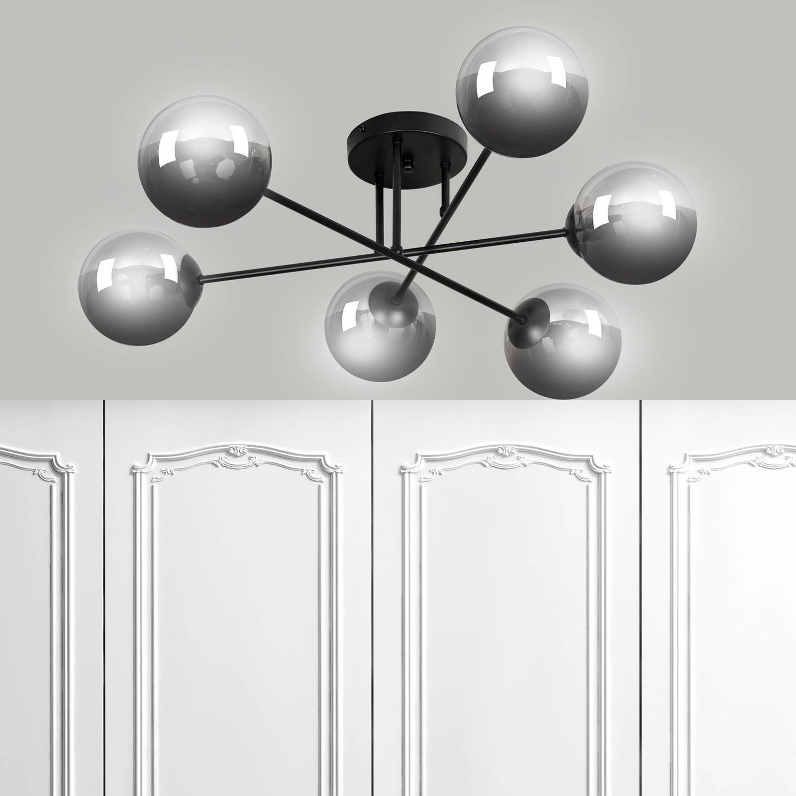 Euluna Lampa sufitowa Glassy 6-pkt prosta szkło grafitowe