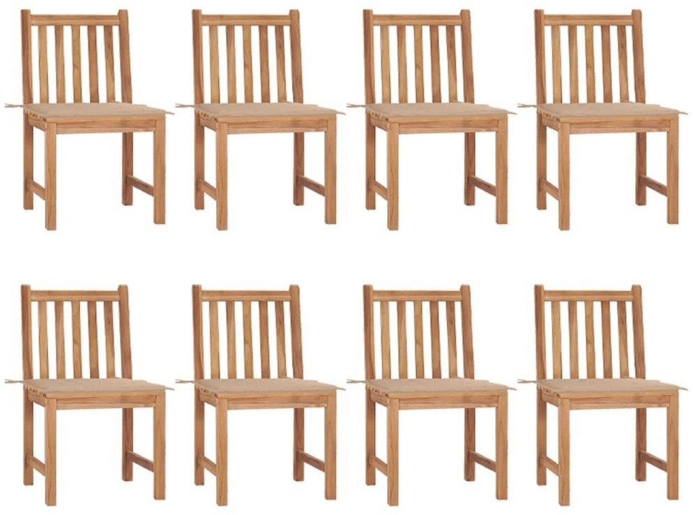 vidaXL Krzesła ogrodowe 8 szt., z poduszkami, lite drewno tekowe! 3073145