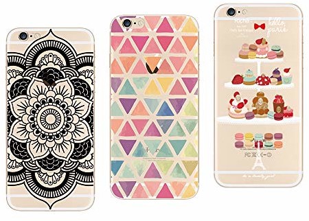 NOVAGO Novago Etui ochronne do iPhone 6, iPhone 6S, 3 sztuki, żelowe, miękkie, odporne na pękanie, wytrzymałe, odporne na uderzenia, zadrukowane, fantazyjny motyw trwały (wielokolorowe 26) 3CoqueI6