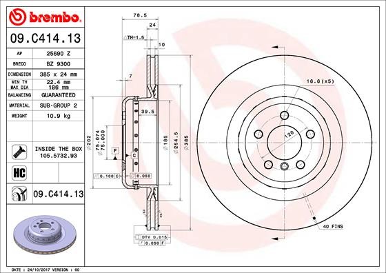 BREMBO Tarcza hamulcowa 09.C414.13 09.C414.13