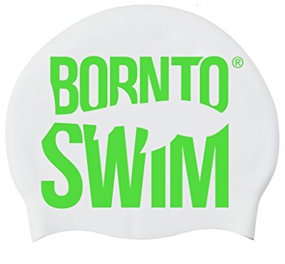 BornToSwim Bor NTO Swim czepek kąpielowy z silikonu do pływania nasadkę z fajnym Hai motywów, zielony, jeden rozmiar CAP-RE-U-A-O-WHI