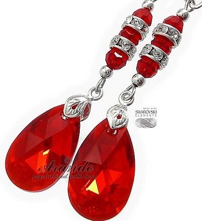 Swarovski Ozdobne Kolczyki Czerwone Srebro Okazja