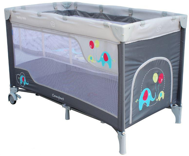 Baby Mix ŁÓŻECZKO PODRÓŻNE dwupoziomowe 120/60 SŁONIKI HR-8052-215-D.G CIEMNOSZARE 45686