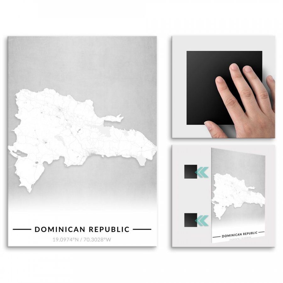 Pix4home Plakat metalowy Mapa B&W Dominikana L POS-L-03925