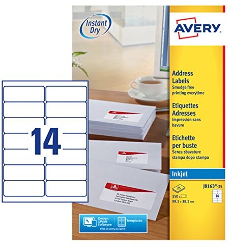 Avery etykiet adresowych przeznaczony do drukarek atramentowych oraz szybkim schnięciem J8163-25