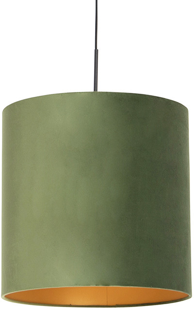 QAZQA Lampa wisząca klosz welurowy zielono-złoty 40cm - Combi