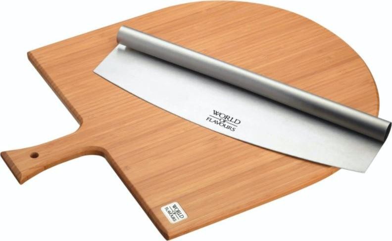 KitchenCraft Deska do krojenia  deska do pizzy i nóż 40 x 47 cm bambus/RVS brązowy twm_952733