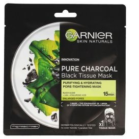 Garnier Pure Charcoal Black Tissue Mask Purifying & Hydrating Pore-Tightening Mask oczyszczająca maska na tkaninie z węglem 28g