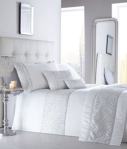 Elite Luxury Sequin Diamante Double Bed Duvet Cover Bedding zestaw kołder  Shimmer White by Portfolio 12397803