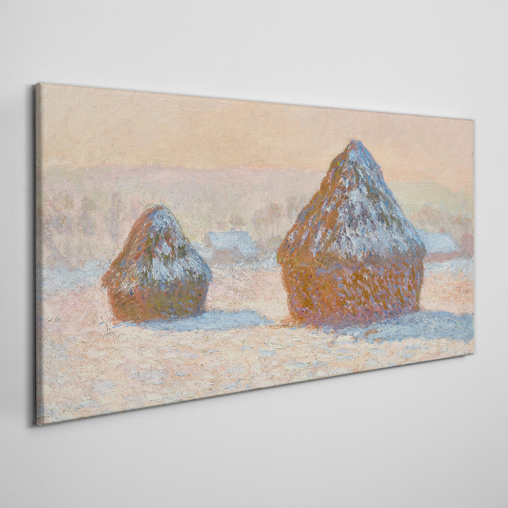 PL Coloray Obraz na Płótnie Stogi zboża śnieg efekt Monet 140x70cm