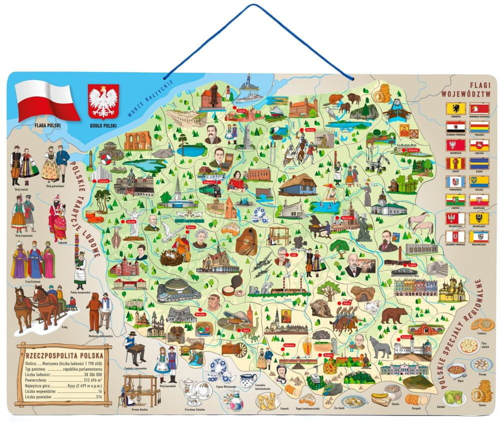 WOODY magnetyczna mapa Polska z obrazkami i gra planszowa 3w1