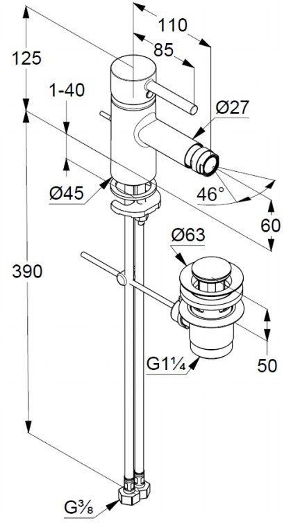 Kludi Bozz Black Bateria bidetowa czarny mat 385333976