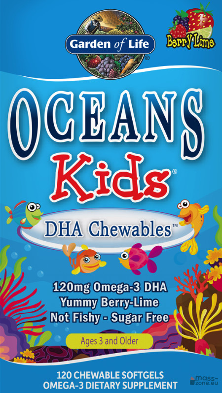 GARDEN OF LIFE Oceans Kids DHA Chewables Omega-3, Berry Lime - 120 tabletek do ssania