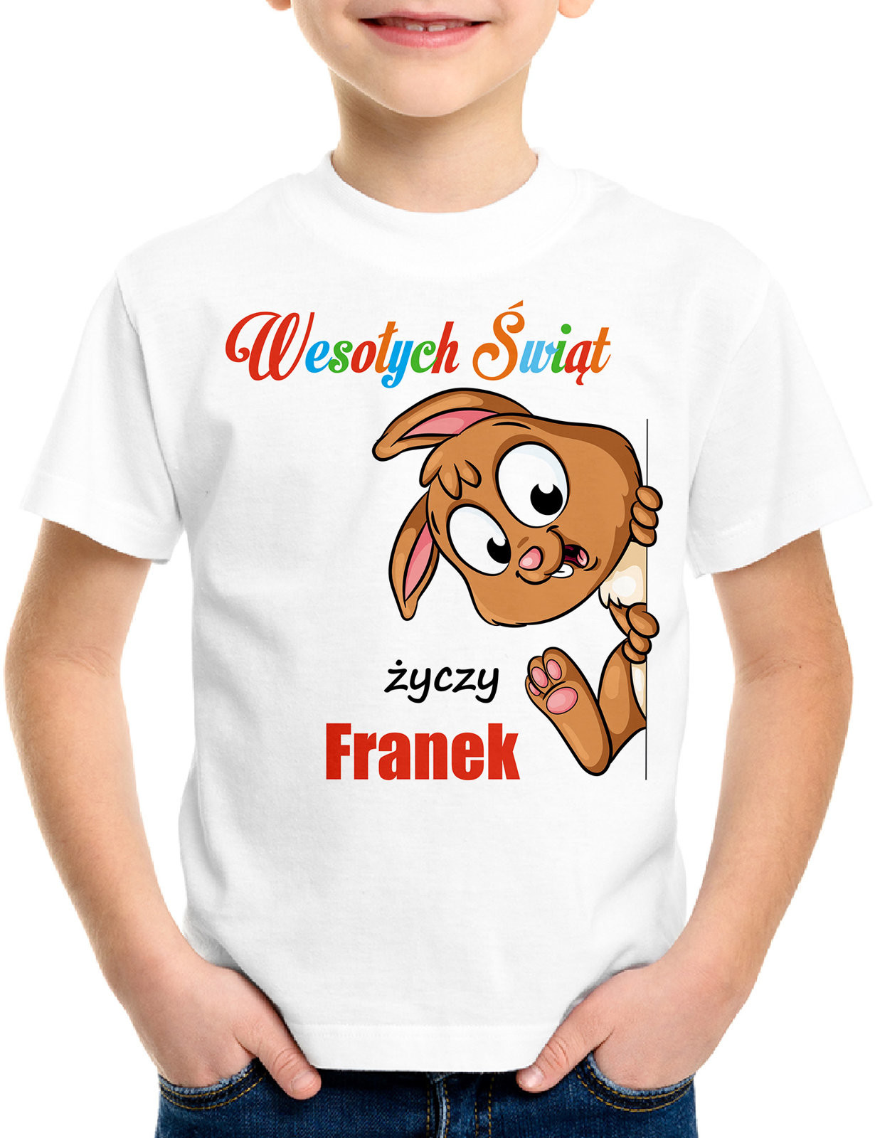 Poczpol Wesołych świąt życzy (imię) - zajączek - koszulka wielkanocna