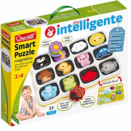 Quercetti 0231 0231 Smart Puzzle pierwsze kolory i słowa, gra dla wczesnych dzieci, gra wtykowa 0231