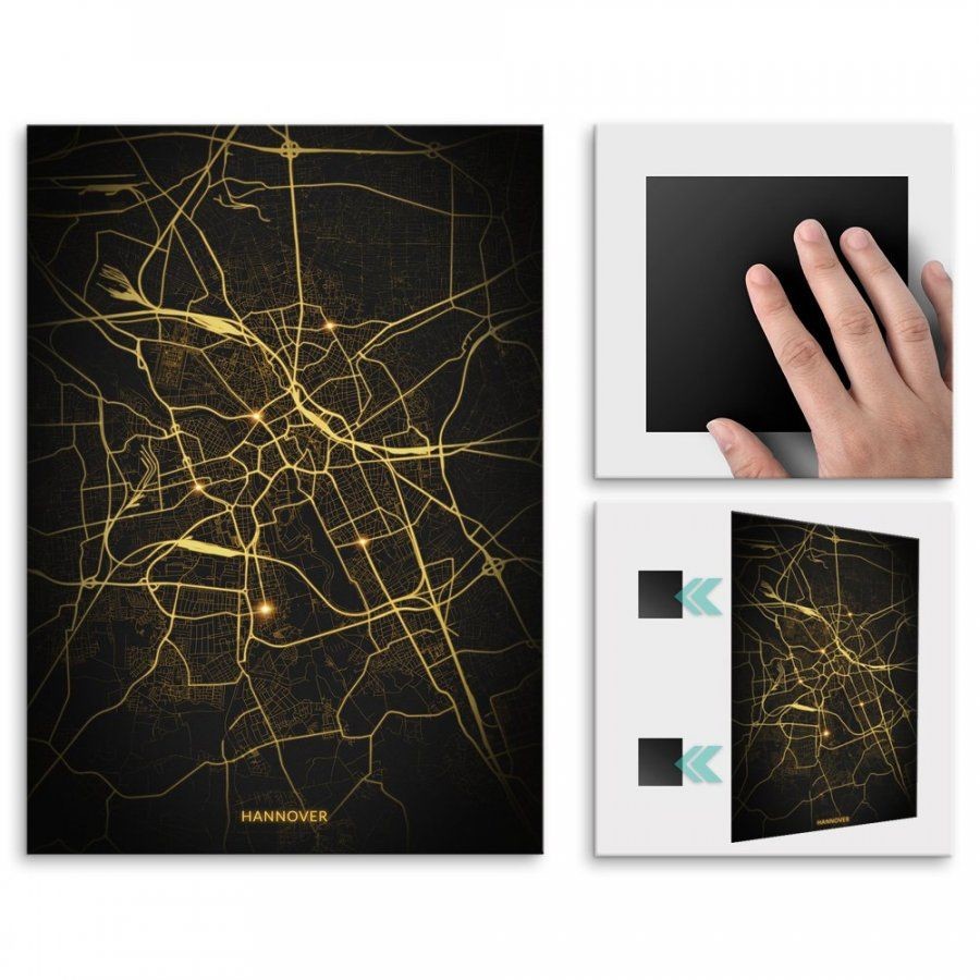 Pix4home Plakat metalowy Mapa Night Lights Hannover L POS-L-03227