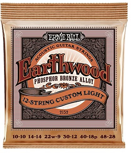 Ernie Ball Earthwood 12-strunowe niestandardowe lekkie fosforowe struny do gitary akustycznej - rozmiar 10-48 P02152