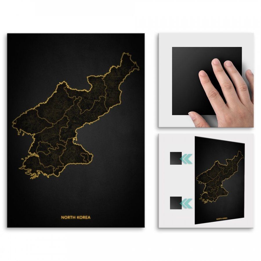 Pix4home Plakat metalowy Mapa City Lights Korea Północna L POS-L-04271