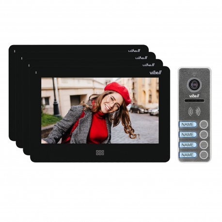 Zestaw wideodomofonowy 4-rodzinny, bezsłuchawkowy kolor, LCD 7 , dotykowy, menu OSD, pamięć, gniazdo na kartę SD, DV OR-VID-EX-1066/B