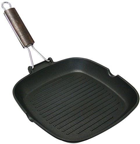Antik Ars Home Delizia patelnia do grillowania, powłoka nieprzywierająca z uchwytem z elastyczne, kwadratowa, prasa ciśnienia-aluminium, czarna, 26 x 26 cm