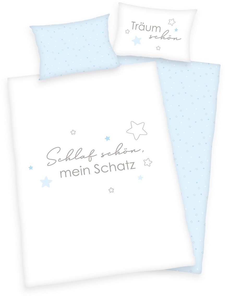 Bawełniana pościel dziecięca do łóżeczka Kleiner  Schatz niebieski, 100 x 135 cm, 40 x 60 cm