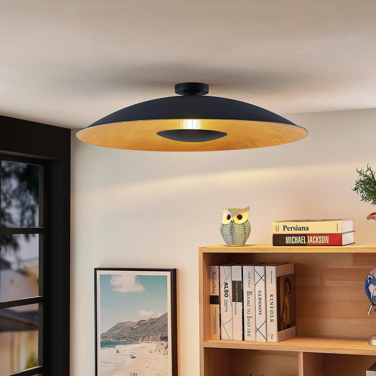 Lindby Narisara lampa sufitowa, czarno-złota 80 cm