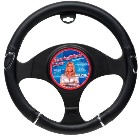 AUTOSTYLE Uniwersalny pokrowiec na kierownicę - czarny/chrom SYSW01Z