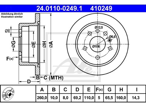 ATE TARCZA HAM 24.0110-0249.1 SAAB 900 II 2.0T 16V 93-98, 2.3 16V 93-98  24.0110-0249.1